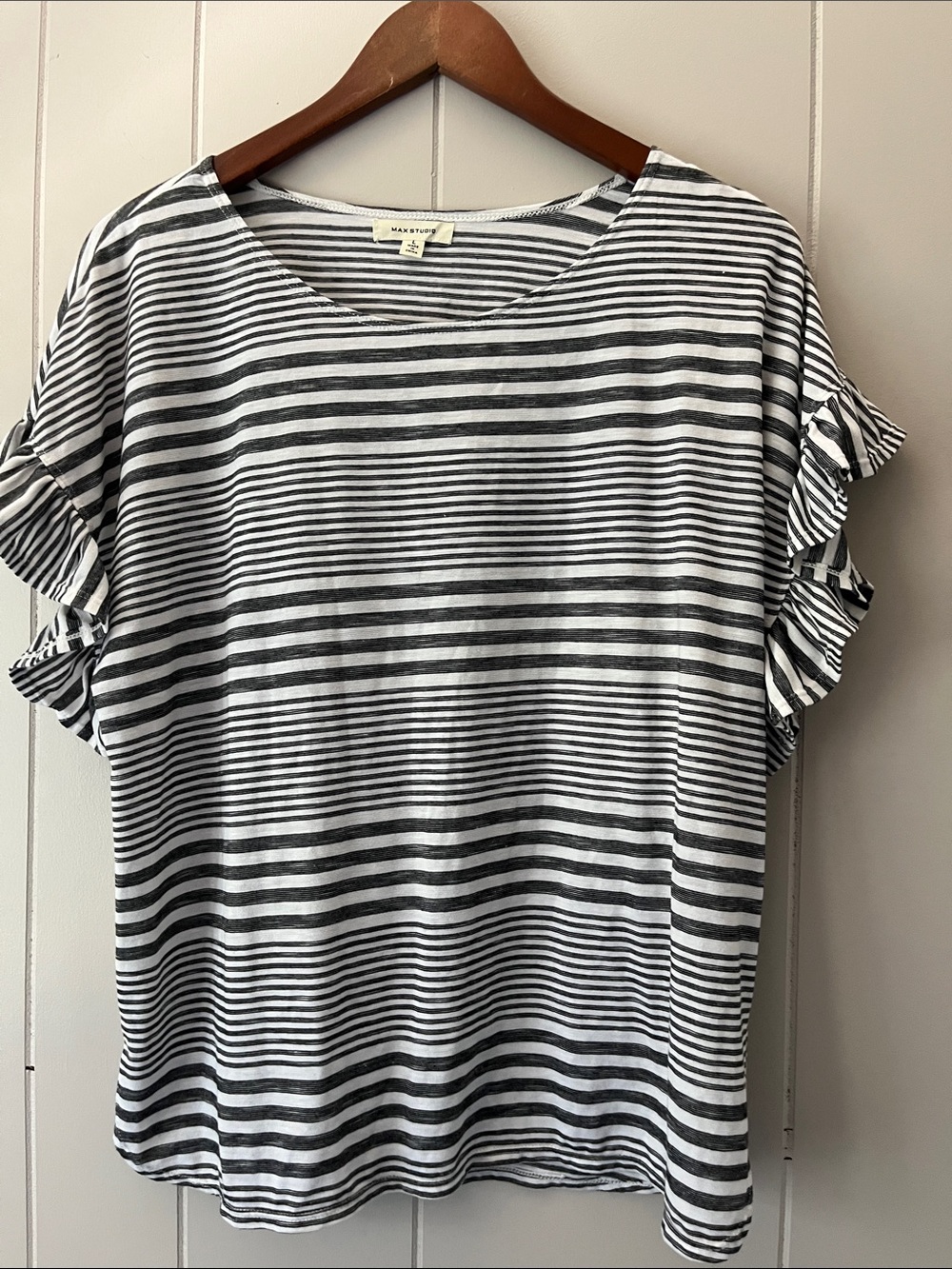 Madewell Black & White Striped Ruffle Sleeve Tee